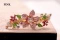 Fermaglio vintage per capelli con fiori rosa smaltati e cristalli colorati su base oro - Rosa