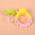 Green and yellow baby fruit feeder with pink rattle made of food-grade silicone - Pink / L