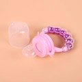 Pink and purple baby fruit feeder with silicone pacifier and rattle ring handle - Purple / M