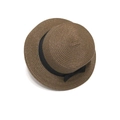 Classic brown straw boater hat for women with a black ribbon bow for summer sun protection - Coffee