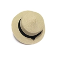 Cappello di paglia beige da donna con nastro nero e fiocco per protezione solare - Bambini (53-55CM) / Beige