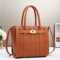 Brown leather quilted bucket bag with golden buckle and adjustable shoulder strap - Length 27 Width 13 Height 24 / Earthy Yellow