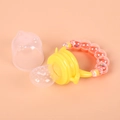 Yellow silicone baby fruit feeder with orange rattle ring and transparent dust cover - Orange Red / S