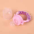 Pink baby fruit feeder pacifier with rattle handle and clear silicone nipple - Purple / S