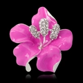 Exquisite pink enamel flower brooch with silver alloy frame and clear rhinestones - Deep Pink