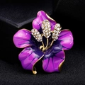 Exquisite rose brooch with purple enamel petals and sparkling diamonds on a black box - Purple