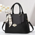 Elegant black large-capacity tote bag with golden buckle and stylish silk scarf - 30x12x23cm / Black