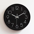 Minimalist 12-inch black silent wall clock with bold 3D white numerals for modern home - Black Frame Black Dial