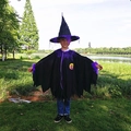 Detail of Halloween kids witch costume set with purple mesh trim and wizard hat - 110*90cm / Little Witch Set