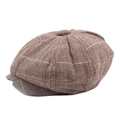 Klassieke visserspet van bruine visgraat tweed met oranje en geel ruitjespatroon - Verstelbaar (56-60cm) / koffiekleur