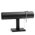 Single-tier T-bar jewelry display stand for bracelets and watches in black finish - Black PU Leather