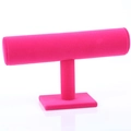 Fuchsia fluwelen T-vormige sieradenstandaard voor armbanden en horloges met vierkante voet - Rozerood