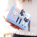 Sky blue short faux leather wallet for women with cute three cats cartoon pattern - Sky Blue