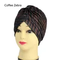 Fashionable coffee zebra print turban hat with a twisted knot design for women - One Size / Coffee Zebra