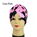 Fashionable pink cow pattern turban cap for women with high elasticity knit fabric - One Size / Pink Cow Print