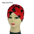 Twist turban headwrap in red cow print pattern with soft elastic knit fabric - One Size / Red Cow Print