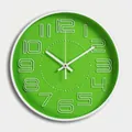 Modern 12 inch round wall clock with bright green dial and white 3D numbers - Green