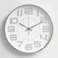 Modern 12-inch silver wall clock with 3D embossed numbers and white minimalist dial - Electroplated Silver