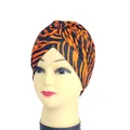 Turban headwear with orange zebra print and twisted knot design for stylish look - One Size / Orange Zebra