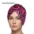 Rose red zebra print turban hat with stylish crossover design for women and men - One Size / Rose Red Zebra