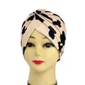 Cow beige print headscarf made of high elastic fabric with a crossover knot design - One Size / Beige Cow Print
