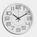 Modern 12-inch white wall clock with 3D black numbers and silent quartz movement - White