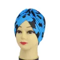 Lake blue turban hat with black cow pattern and front twist knot for women and men - One Size / Lake Blue Cow Print