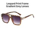 Trendy leopard print sunglasses with double bridge and gradient grey lenses for women and men - Tortoise Frame Gradient Grey Lens
