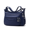Dark blue soft leather multi-pocket shoulder bag with adjustable strap and star charms - Dark Blue