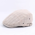 Beige striped flat cap with breathable eyelets and adjustable back strap for men and women - Adjustable / Beige