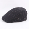 Men's black striped flat cap with side metal ventilation holes and adjustable buckle - Adjustable / Black