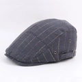 Men's navy blue striped flat cap with adjustable metal buckle and breathable side vents - Adjustable / Dark Gray