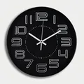 Modern 12-inch matte black wall clock with white 3D numbers and silent movement - Black