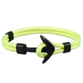 Close-up of fluorescent green paracord bracelet with matte black metal anchor hook fastener - Grass Green