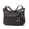 Deep brown soft PU leather crossbody bag for women with multi-layer zipper pockets - Coffee