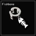 Silver fishbone tassel ear cuff clip earring in minimalist stainless steel for non-pierced ears - Fish Bone / Steel