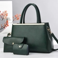 Three-piece dark green handbag set with gold hardware and removable shoulder strap - Three-Piece Set / Dark Green