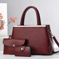 Set da tre pezzi con borsa a mano bordeaux in similpelle e dettagli dorati lucidi - Rosso Vino