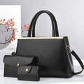 Set di 3 borse in pelle nera da donna con eleganti finiture in metallo dorato - Nero