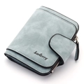 Hellblaue Damen-Brieftasche aus Wildlederimitat mit schwarzem Rand und Druckknopf - Hellblau