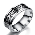 Bague pour homme en acier titane poli avec motif dragon noir sur fond argenté - US 6 / Argent-Base Noire Dragon Argenté