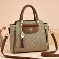 Brown monogram ladies handbag with cat charm and detachable shoulder strap - Khaki & Brown
