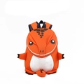 Cute bright orange cartoon dinosaur backpack for kids with 3D tail and adjustable straps - Orange