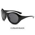 Y2K futuristic large frame sports sunglasses in glossy black frame and gray lenses - Black Frame Black Grey Lens