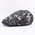 Vintage flat cap with black and white marble pattern in washed denim fabric style - Adjustable / Black