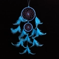 Blue double hoop dream catcher with feathers for wall decor and car ornament - 11*45CM / Lake Blue