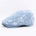 Béret en denim délavé bleu et blanc avec motif tie-dye pour un style vintage décontracté - Réglable / Bleu et Blanc