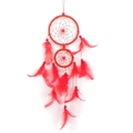 Handgefertigter roter Doppelring Traumfänger mit Federn und Perlen für Wohnkultur - 11*45CM / Rot