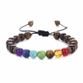 Detailed shot of seven chakra stones braided bracelet with tiger eye beads and adjustable cord - Tiger Eye AB