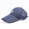 Dark blue breathable mesh baseball cap with long brim and mountain crest patch - Mountain Shield Logo Style (Navy)